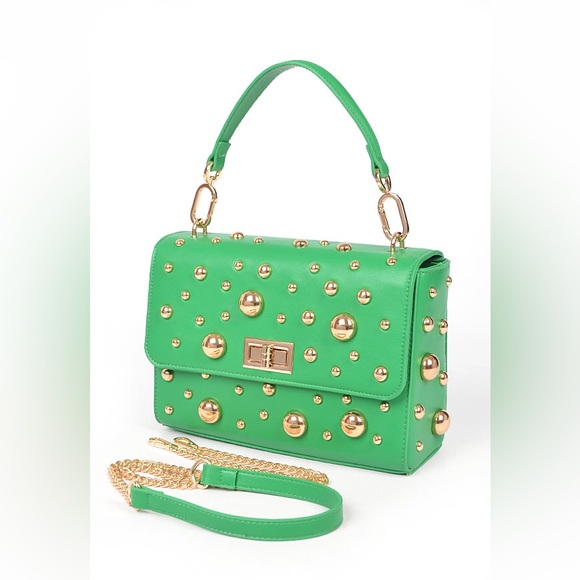 Embellished Gold Studded Vegan Leather Handbag - Picture 4 of 9